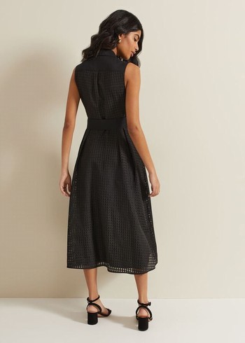 Phase Eight Carey Sleeveless Check Dress Black Australia | UX6389205